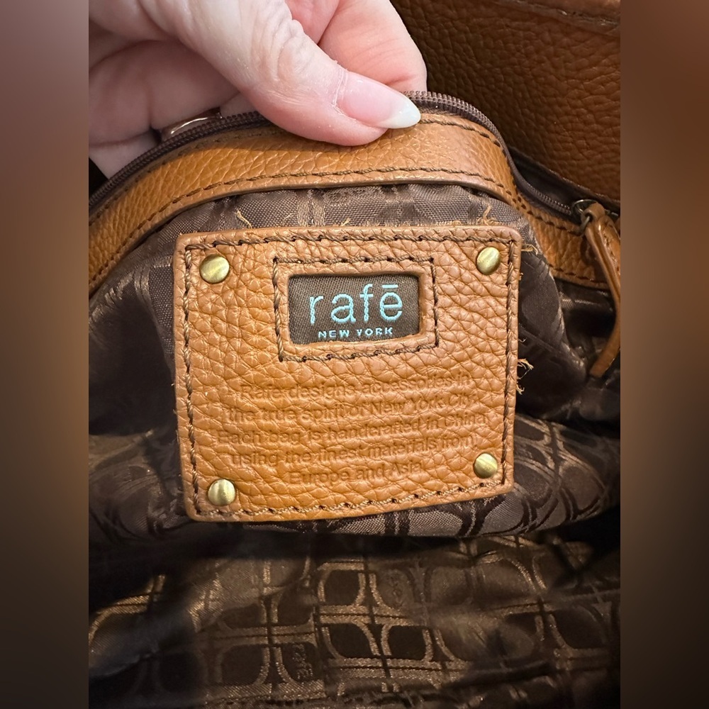 Rafē New York Cognac Leather Shoulder Bag w/Gold Hardware Dust Bag Included EUC - Picture 10 of 12